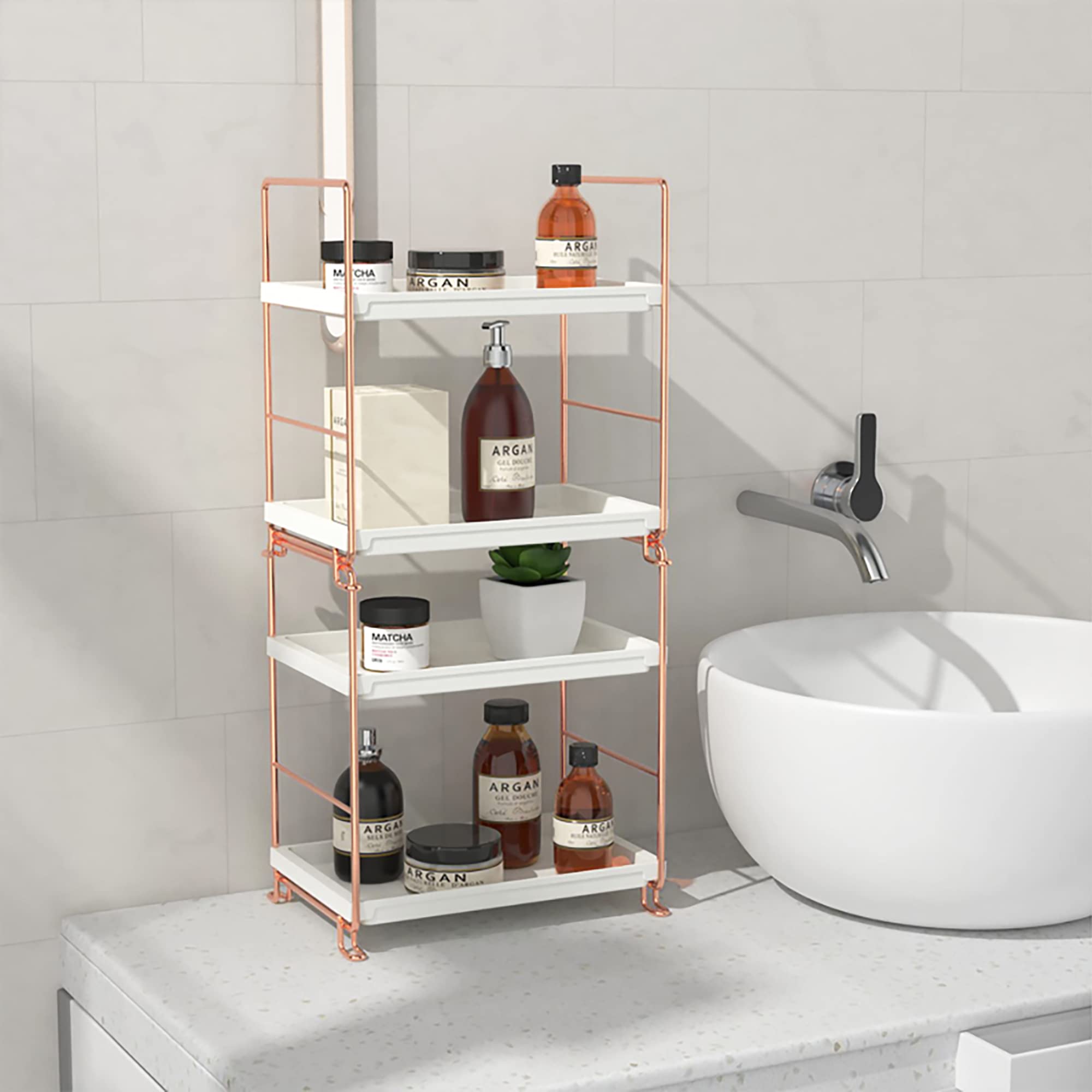 Fsyueyun 2-Tier Bathroom Counter Organizer, Tool-Free Installation Vanity Makeup Tray Skincare Shelf Perfume Stand For Dresser B