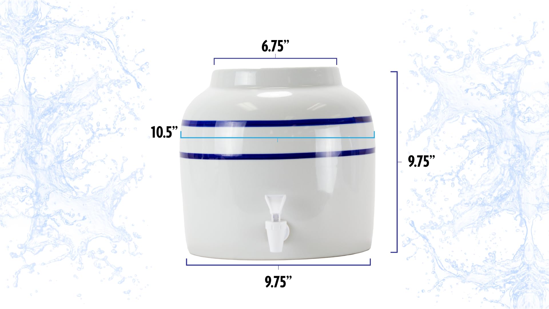 New Wave Enviro Porcelain Water Dispenser, Classic Blue Stripe Design, 2.5 Gallon Capacity, Included Bpa Free Spigot, Dispenser
