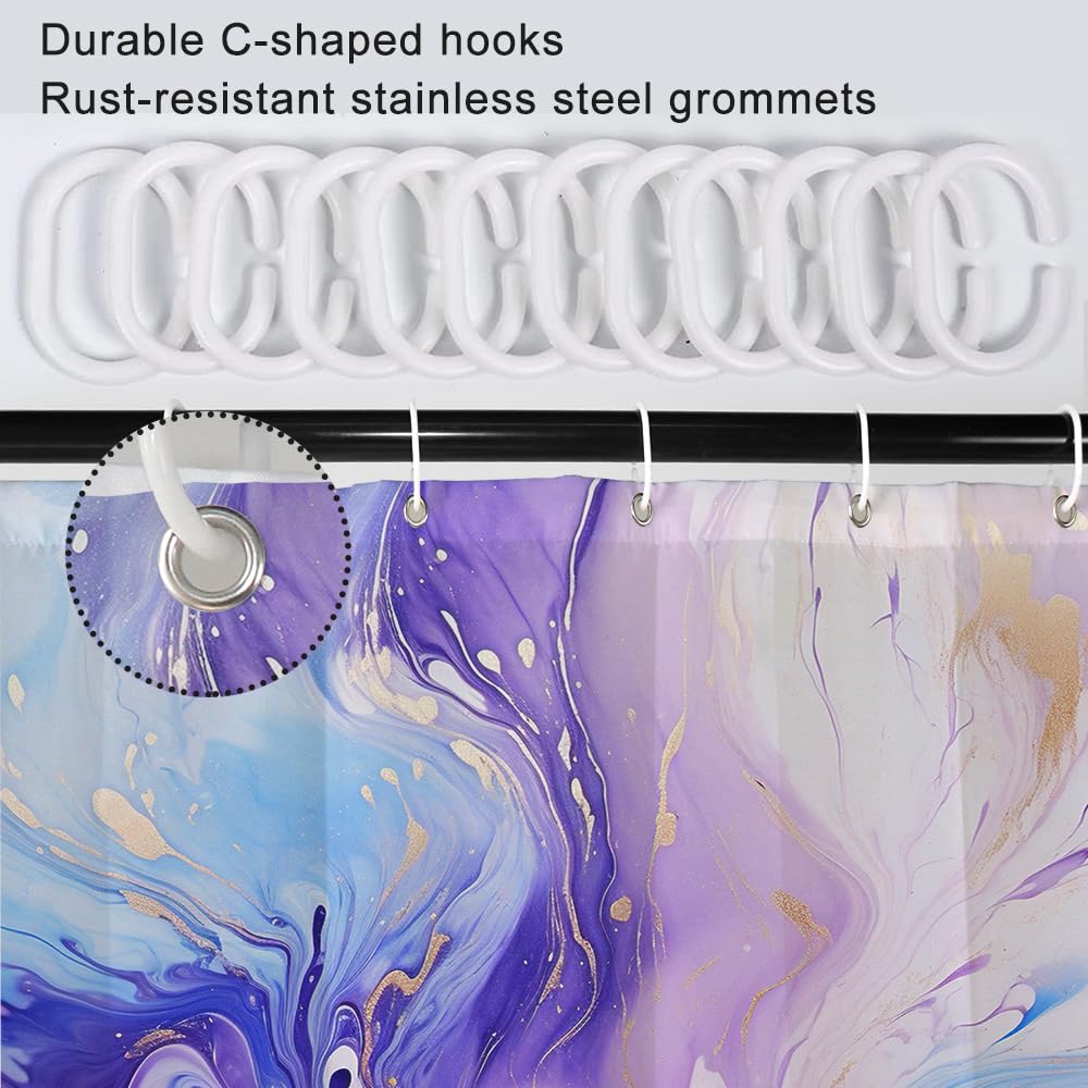 Ruelvth Purple Shower Curtain, Modern Purple And Blue Marble Shower Curtain For Bathroom Waterproof Fabric Abstract Shower Curta