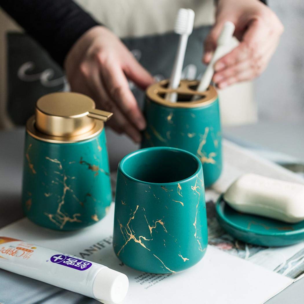 3 Piece Painted Ceramics Creative Bathroom Accessories Set Durable Includes Lotion Dispenser Toothbrush Holder Soap Dish Ideas H