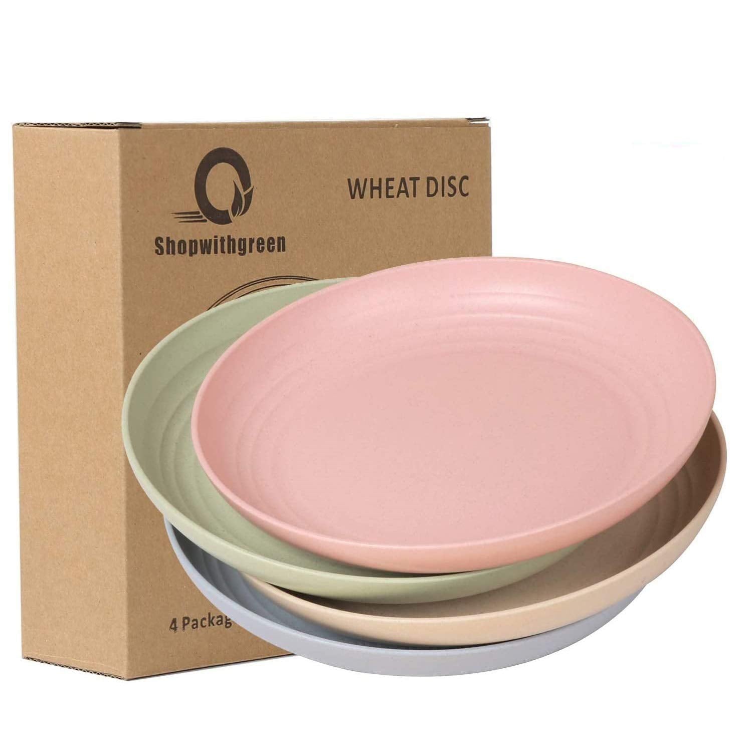 Shopwithgreen Wheat Plastic Reusable Dinner Plates, Camping Outdoor Plates Sets, For Kitchen, Dorm Room, Microwave Dishwasher Sa
