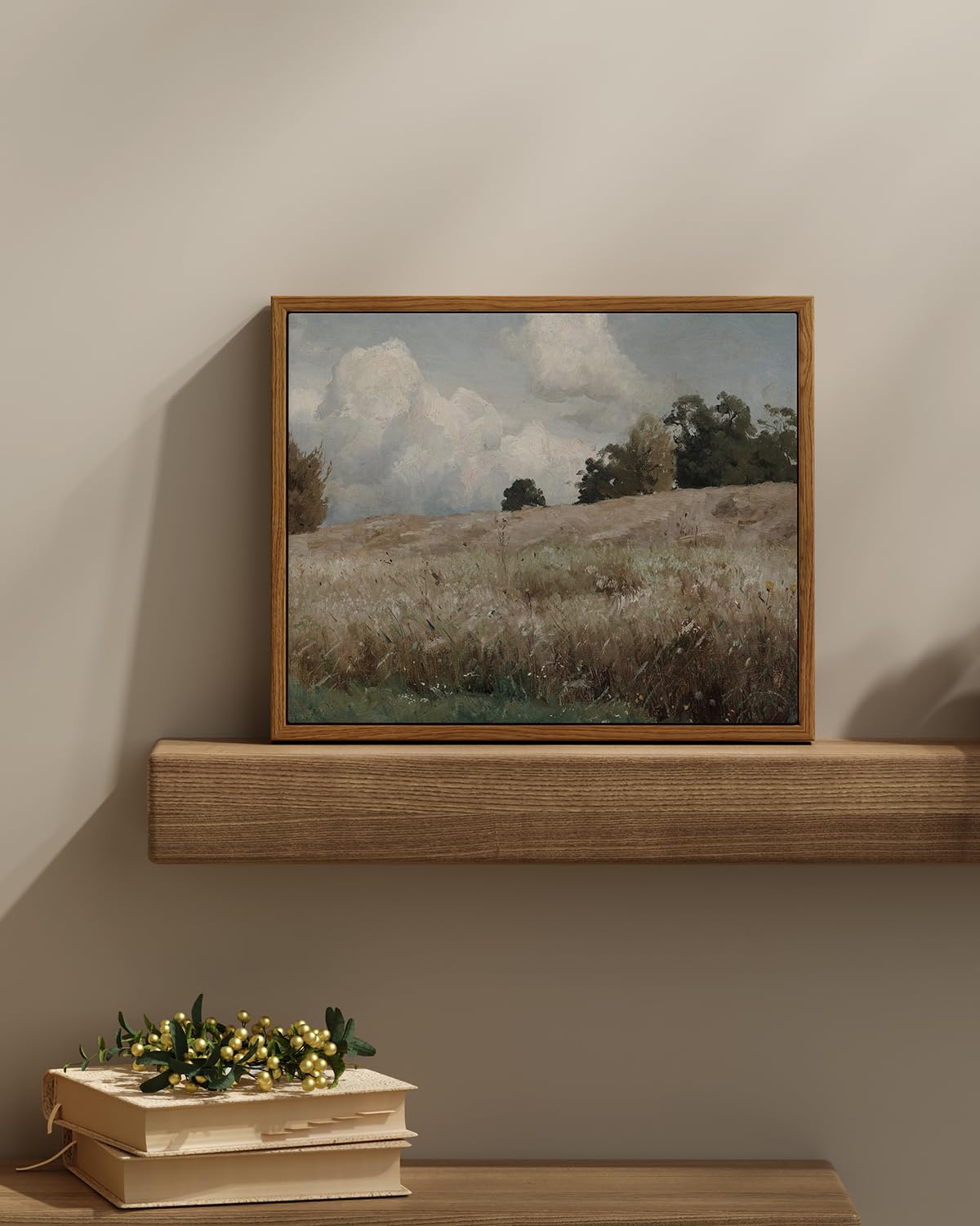 Insimsea Framed Canvas Wall Art Vintage Decor, Cornfield Countryside Scenery Rustic Farmhouse Wall Decor, Country Decor Wall Art