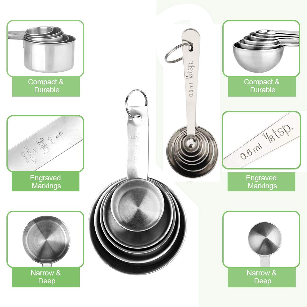 Accmor 11 Piece Stainless Steel Measuring Spoons Cups Set, Premium Stackable Tablespoons Measuring Set For Gift Dry Liquid Ingre