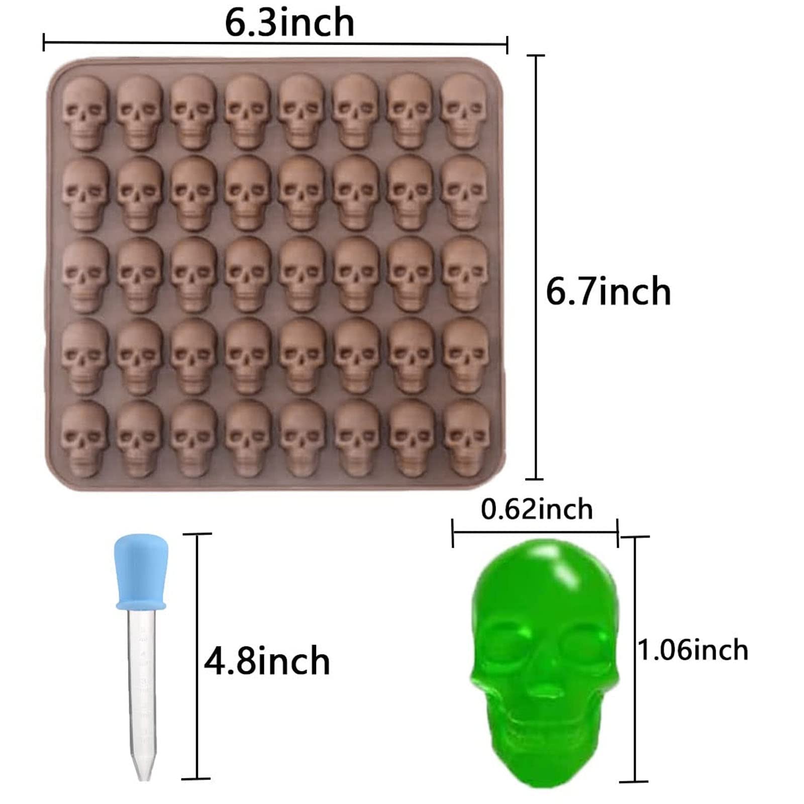 Elegital Skull Candy Mold,2Pcs Silicone Skull Gummy Molds With Dropper Silicone Mold For Chocolate,Cookie, Cake,Jelly(Skeleton-B