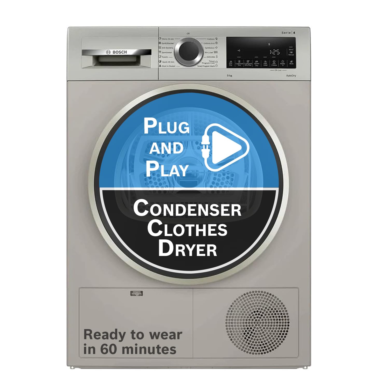 Bosch 9 Kg Front Load FullyAutomatic Heat Pump Tumble Dryer, 100% Drying, 5 Drying Options, Reduces 99.9% Allergens, ReadyToW