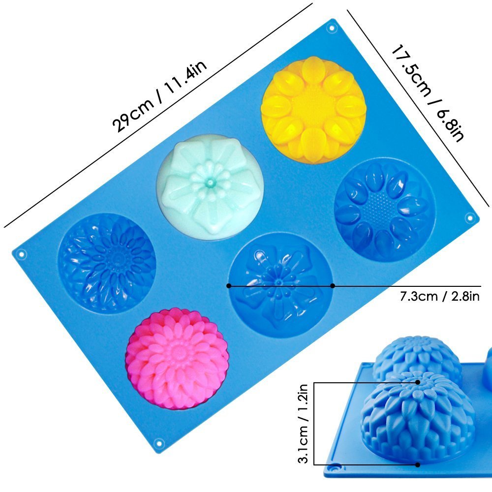 6-Cavity Silicone Flower Shape Cake Molds, Senhai 3 Packs Fondant Shape Decorating Ice Cube Trays For Homemade Cake Chocolate Cu