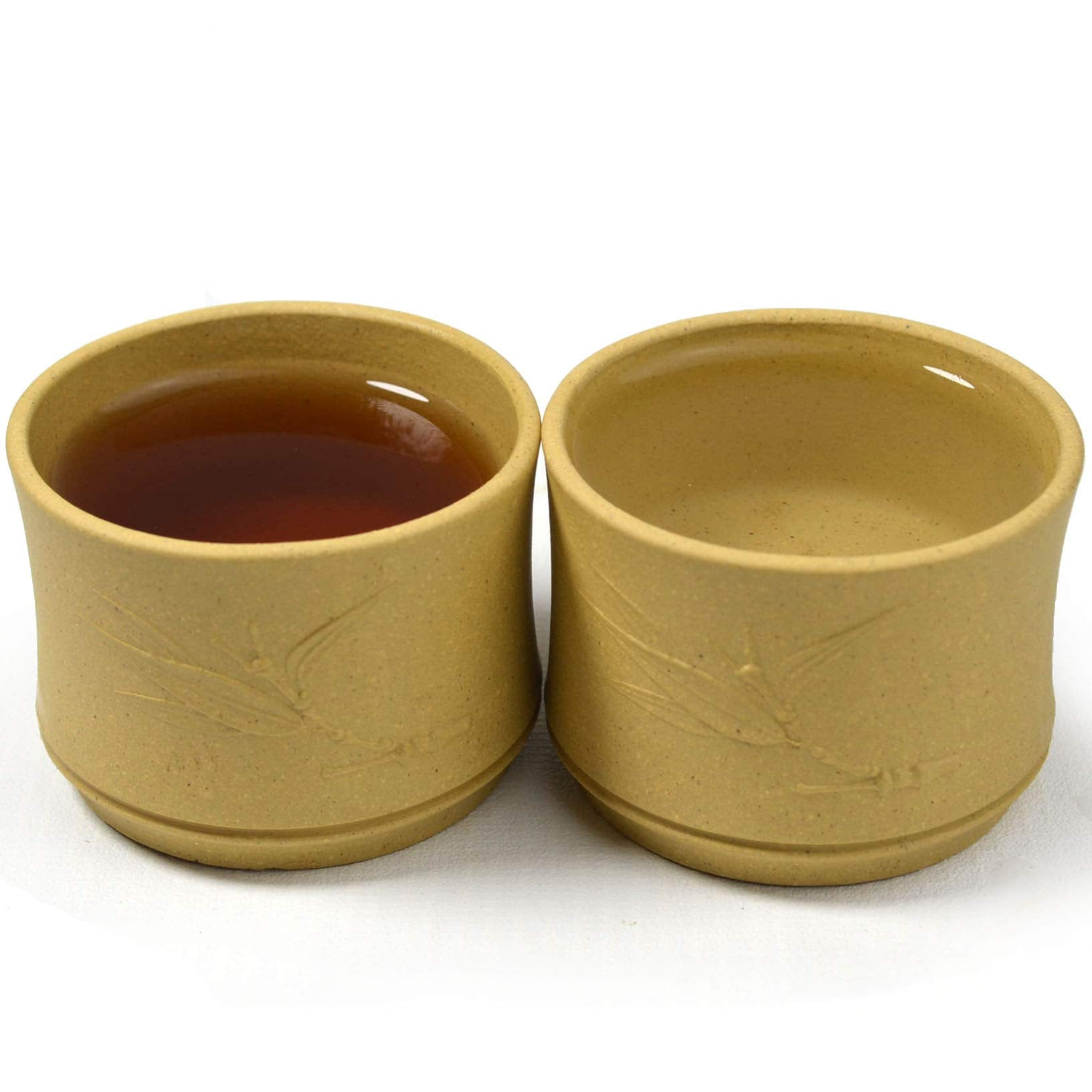 YXHUPOT Teacup 80ml Chinese Clay Zisha Kungfu Cup 2pcs Anaglyph bamboo (Yellow duan)