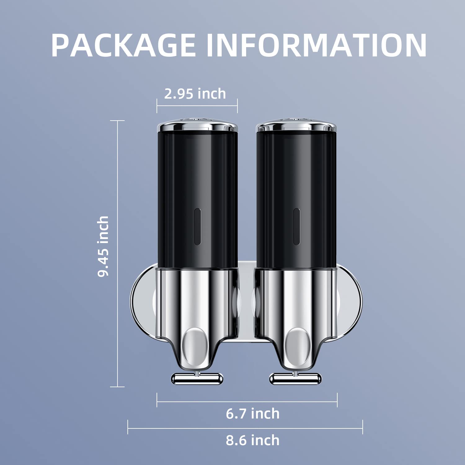 2 in 1 Chamber Wall Mounted Bathroom Shower Pump Dispenser and Organizer-Holds Shampoo  Soap  Conditioner  Shower Gel  for Bathroom Kitchen Hotel (Black)