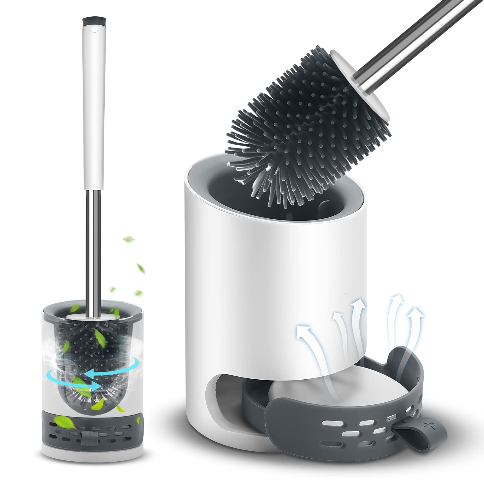 Vasg Toilet Brush And Holder Kit, Soft Silicone Bristle Toilet Brush With Diatom Mud Pad And Tweezers, Removable Water Drawer, E