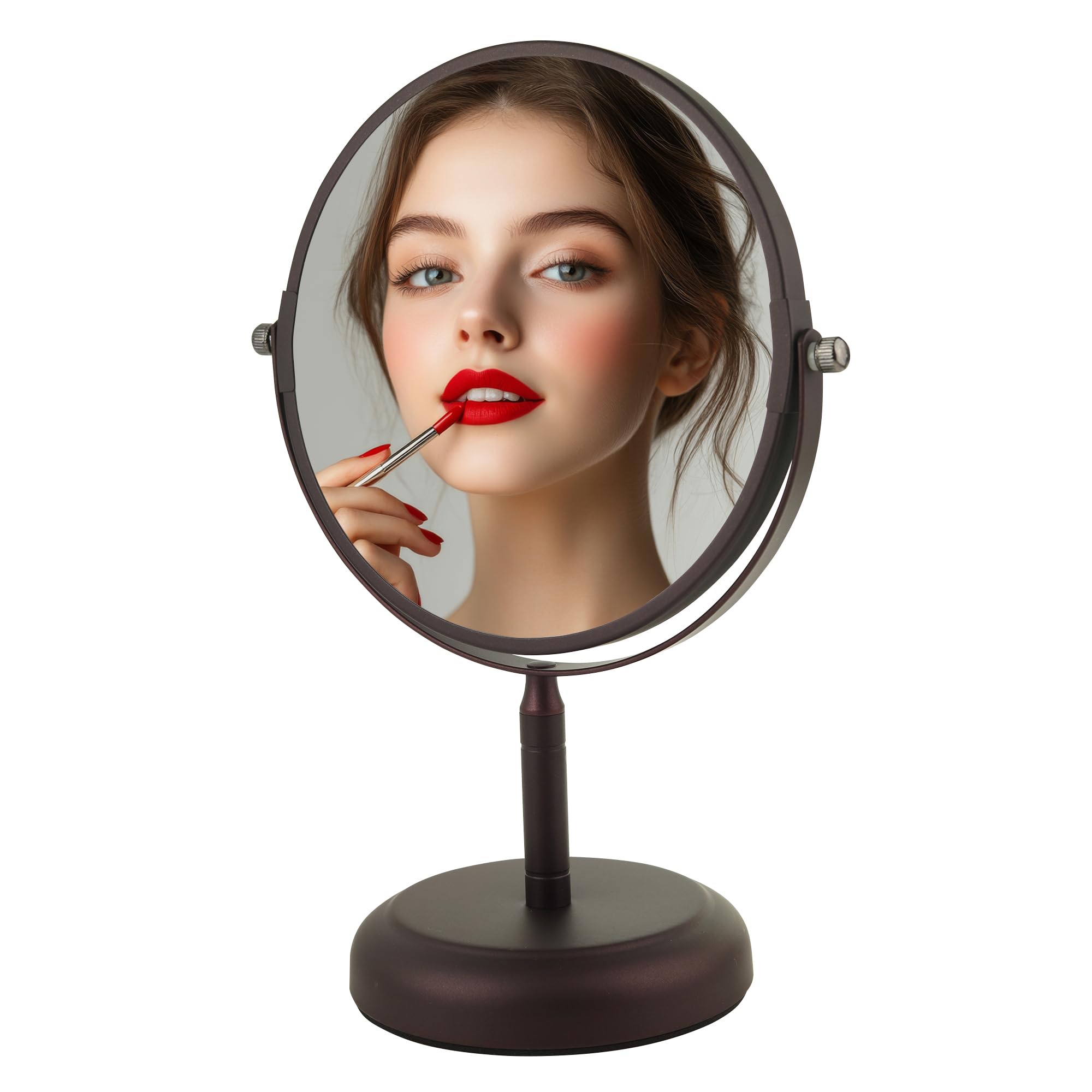 Ovente 7'' Tabletop Makeup Mirror With 1X/5X Magnification, 360 Swivel Design And Double-Sided Free-Standing Vanity Mirror Perfe
