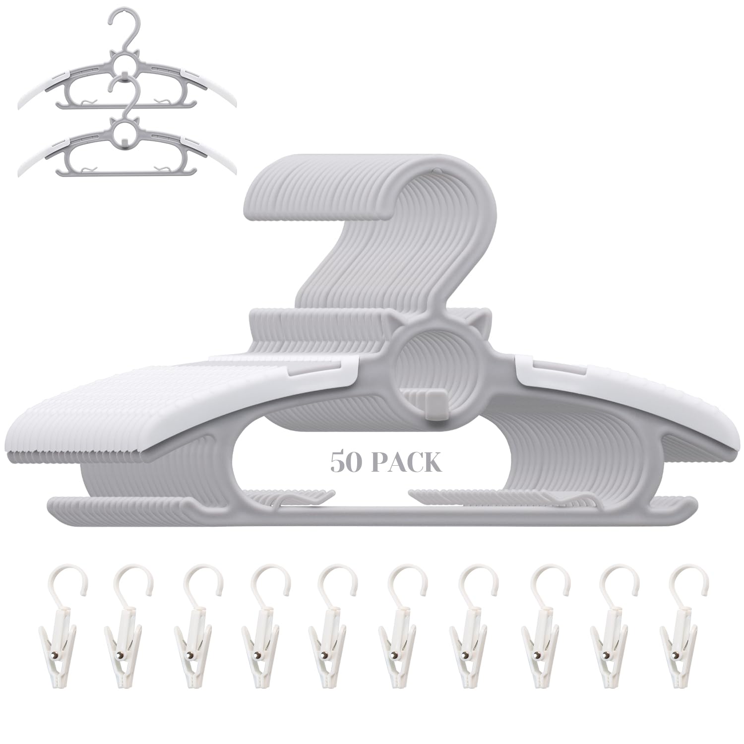 Gencuoir Baby Nursery Closet Hangers, Non-Slip And Extendable Laundry Infant Pant Hanger For Newborn Clothes 50Pcs Grey Hangers1