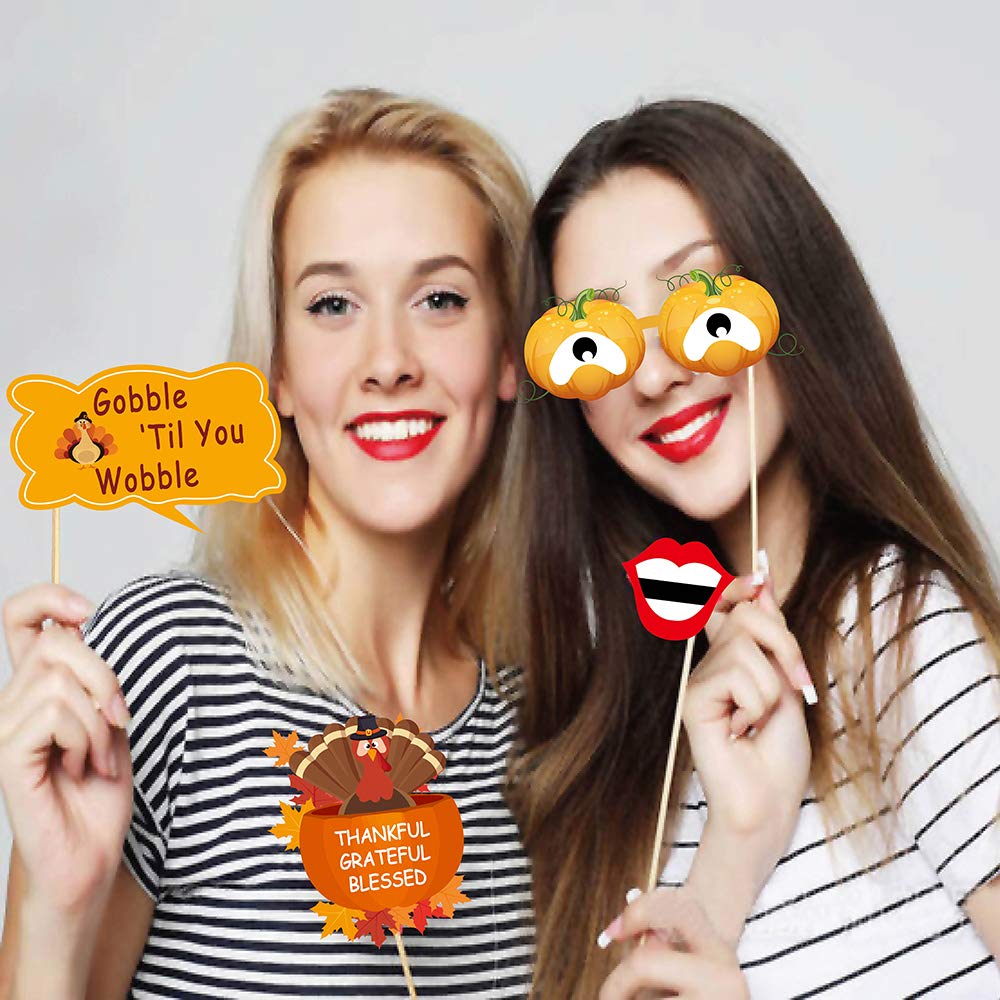 7-gost 25PCS Friendsgiving Photo Booth Props Friends Thanksgiving Day Party Supplies Decorations