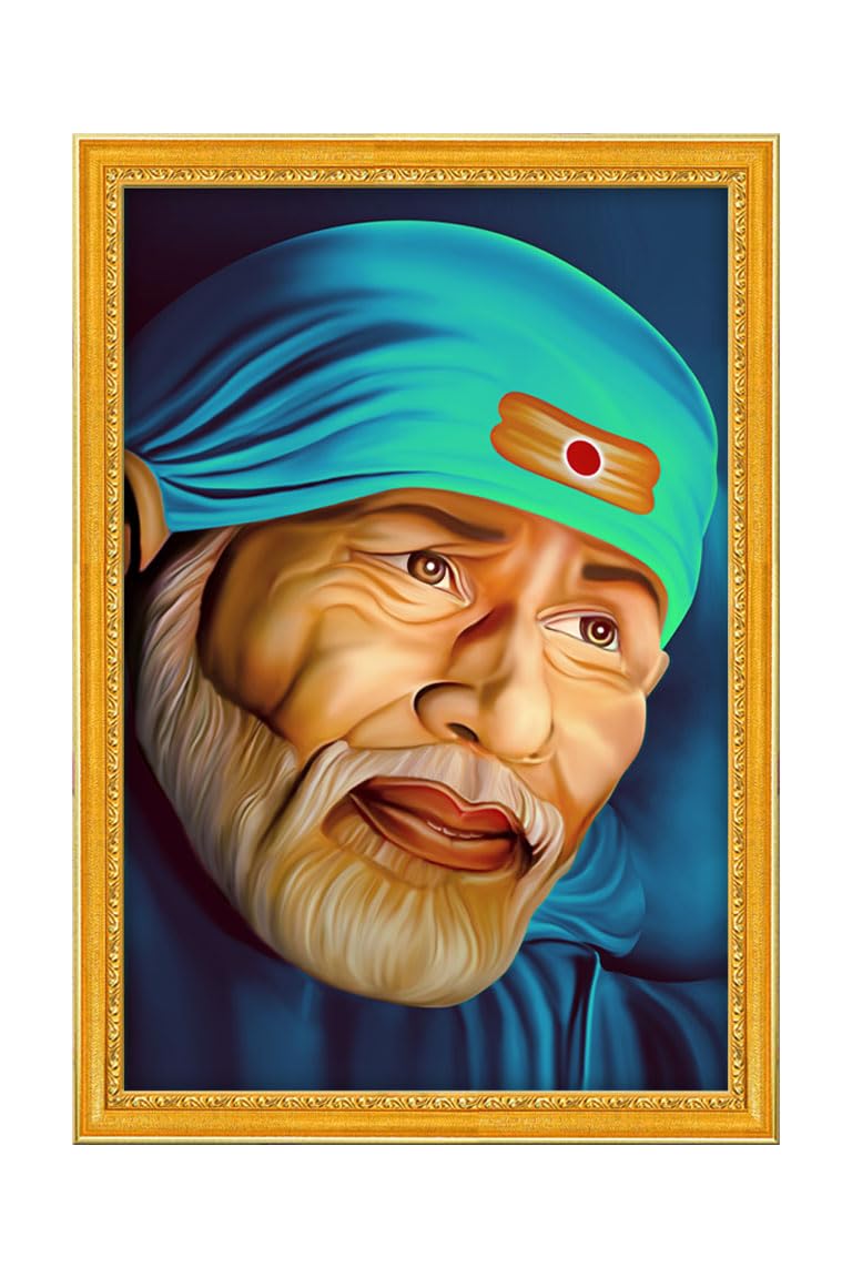 999STORE Lord Sai Baba Poster Painting With Framing Photo Frame For Mandir/Temple Sai Baba Poster (MDF & Fiber_12X18 Inches) God