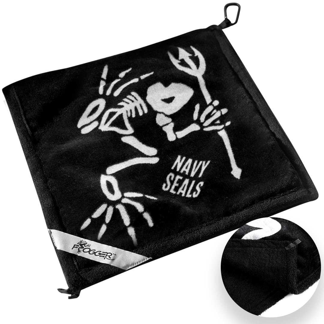 Frogger Amphibian 2-In-1 Golf Towel With Wet And Dry Technology, Black, Premium Golf Bag Accessory For Men And Women With Carabi