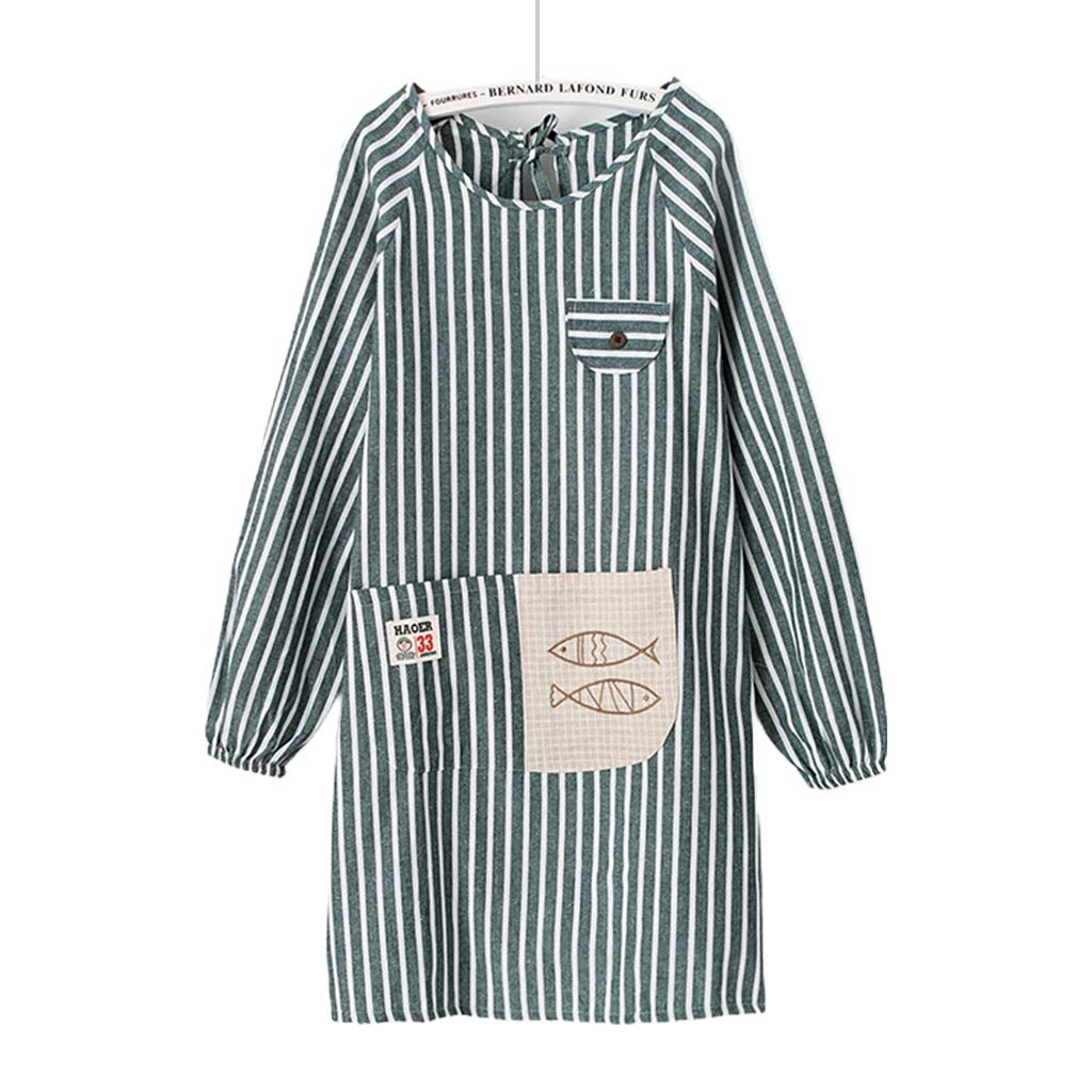 Longsleeved Kitchen Stripe Aprons With Pockets For Women Cooking Baking Bbq And Gardening Cleaning Work Creating Art