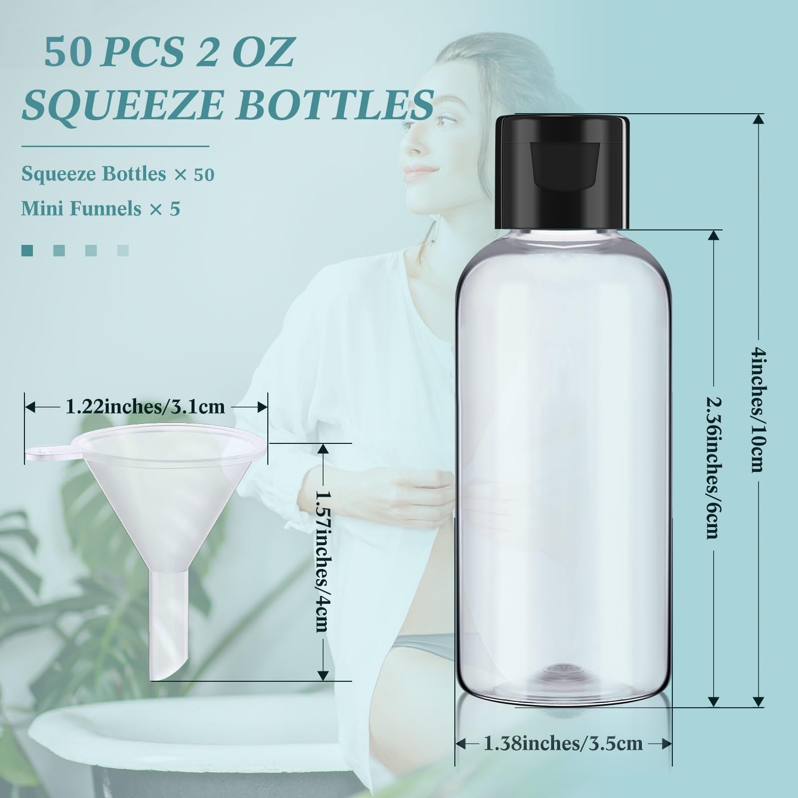 Mifoci 100 Pcs Small Plastic Bottles With Caps 2 Oz Clear Empty Squeeze Bottle With Flip Cap Small Refillable Transparent Travel