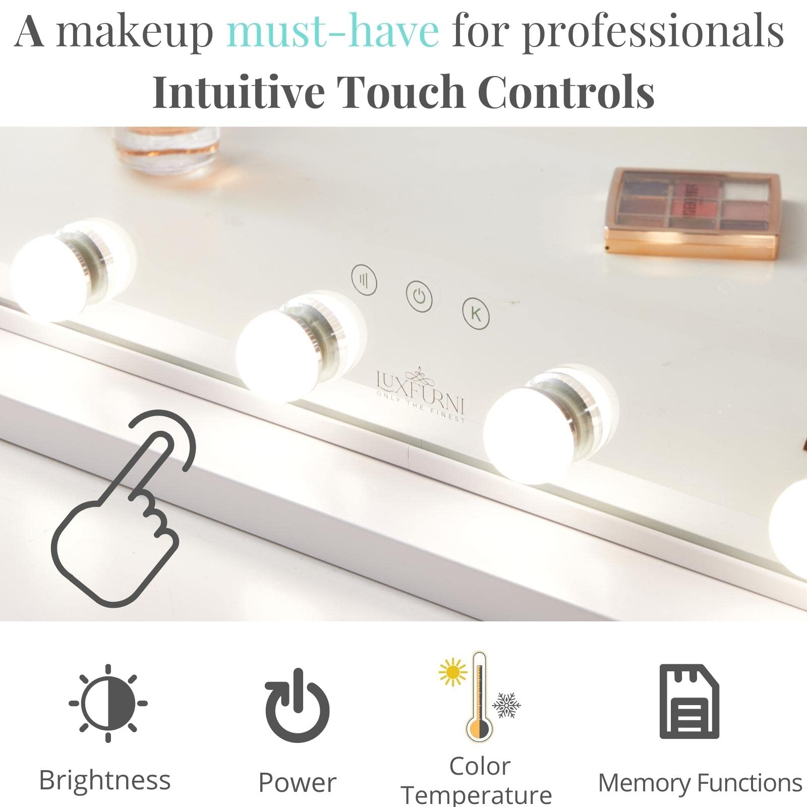 Luxfurni Large Hollywood Vanity Mirror With Lights, 25'' Lx21 W Lighted Makeup Mirror With 18 Dimmable Bulbs, Smart Touch Contro