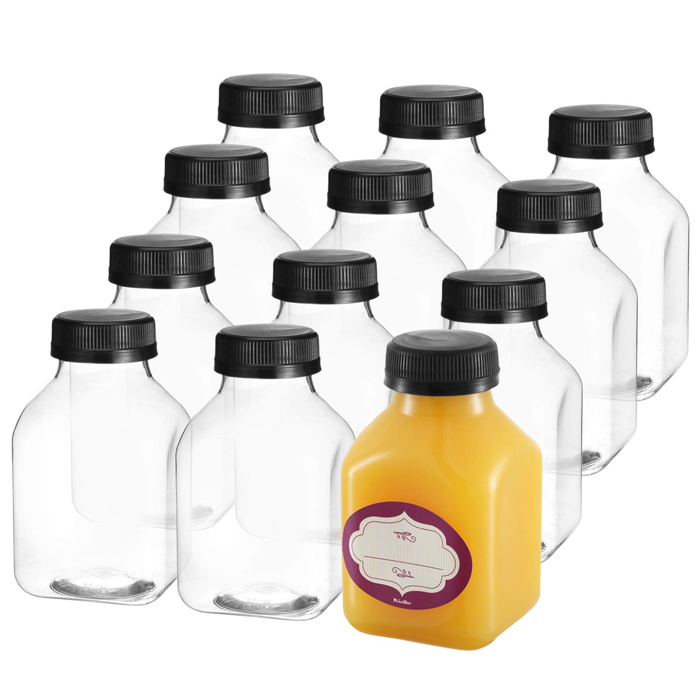 Dilabee Plastic Juice Bottles With Caps - 12 Pack 8Oz Small Reusable Water Bottles With Lids For Juicing - Clear Mini Drink Cont
