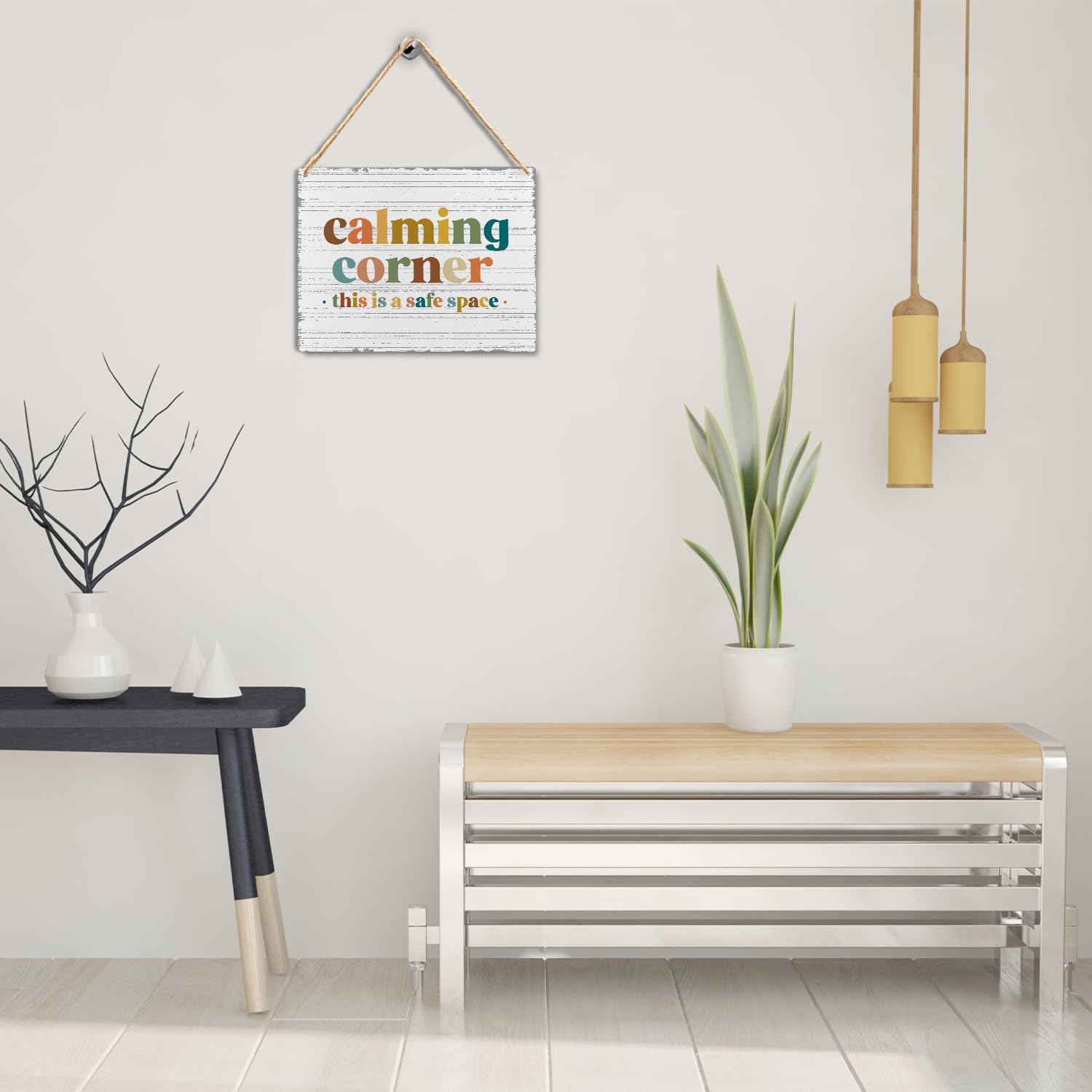 Absnfatu Calming Corner Hanging Wood Sign - Safe Space Classroom, School Counselor s Office, Calm Down Corner Decor - Boho Style