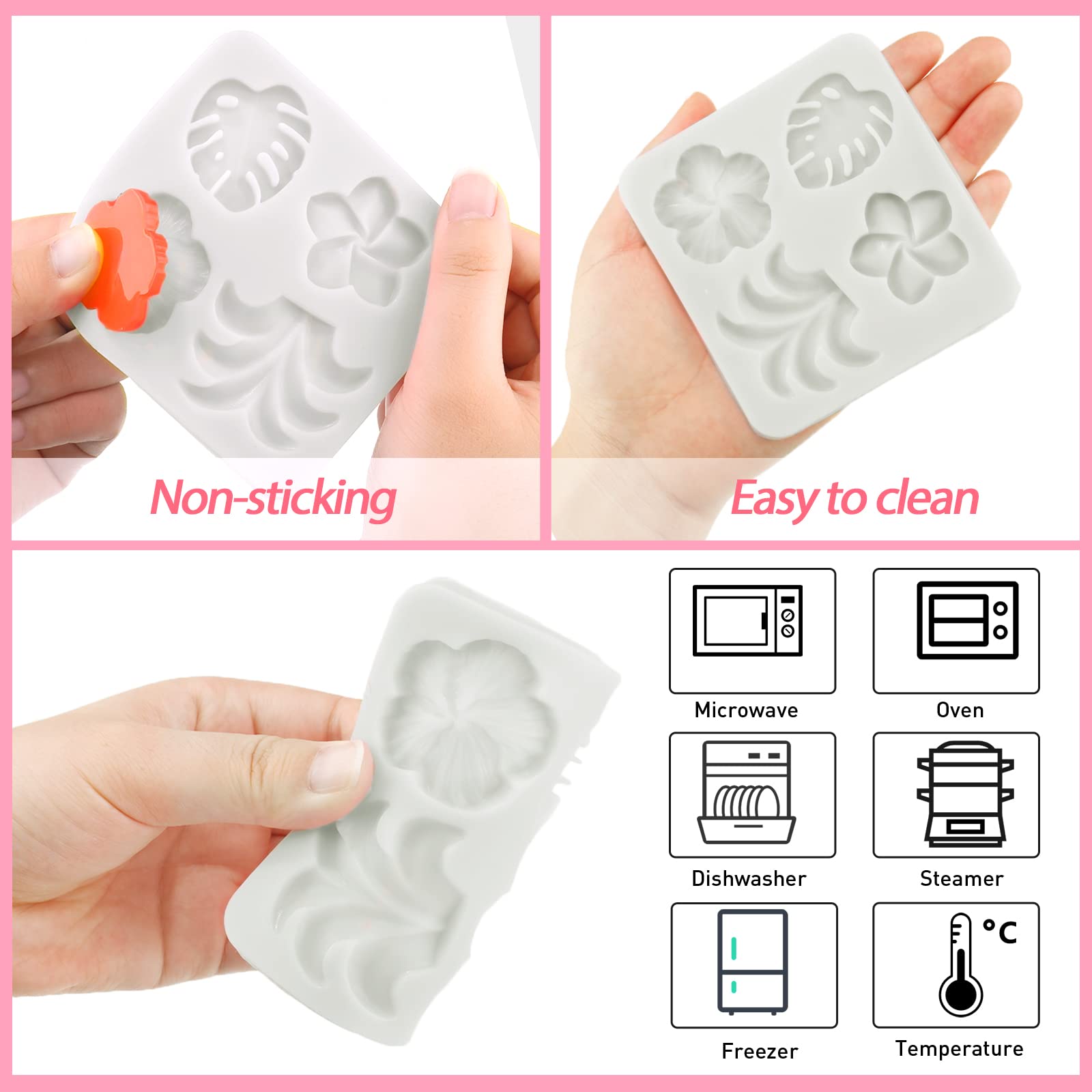 2 Pieces Tropical Flowers Leaves Silicone Mold Plumeria Hibiscus Flower Monstera Leafage Fondant Molds For Diy Chocolate Candy P