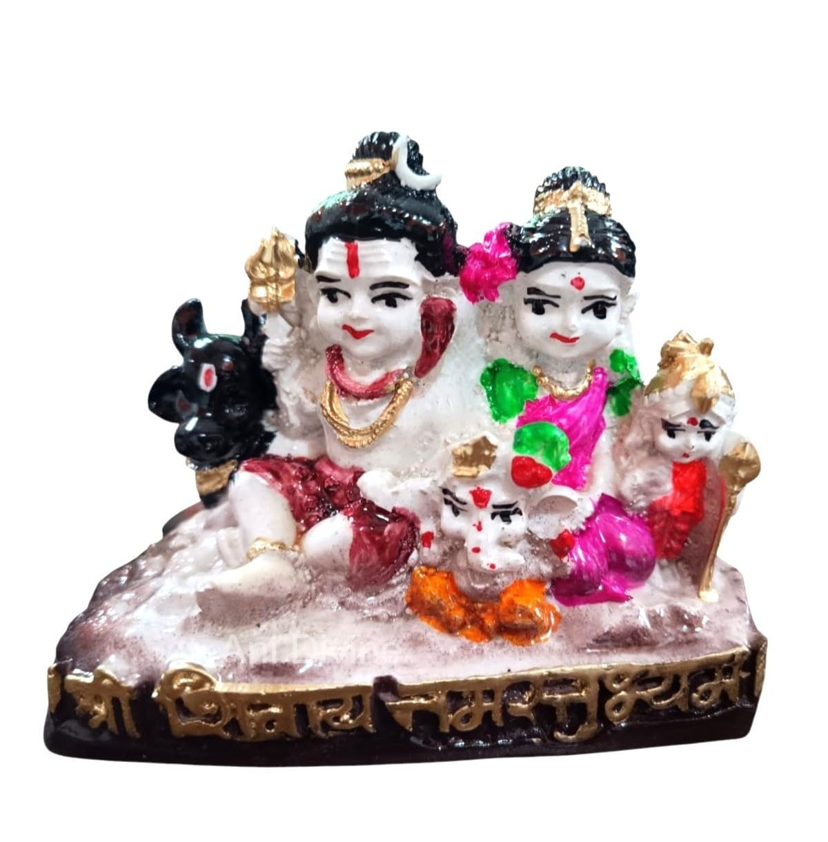 Srimaa Ventures Hand-Painted Multicolor Shiv Parivar Idol | Shiva Family On Nandi Maharaj For Pooja Room, Daily Worship, Home Te