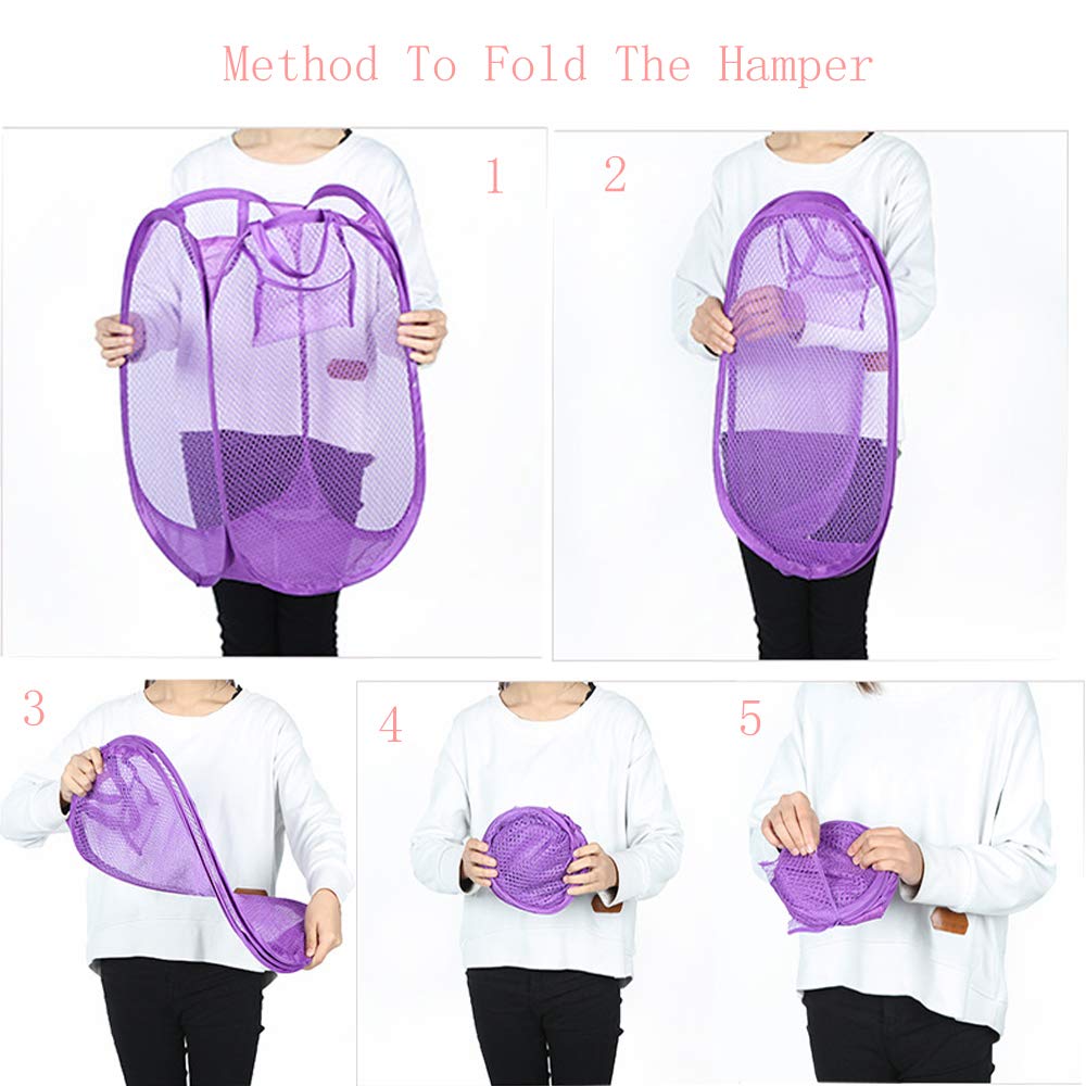 Qtopun Mesh Popup Laundry Hamper Foldable Laundry Basket Portable Dirty Clothes Basket Collapsible Dirty Clothes Hamper For Bedr