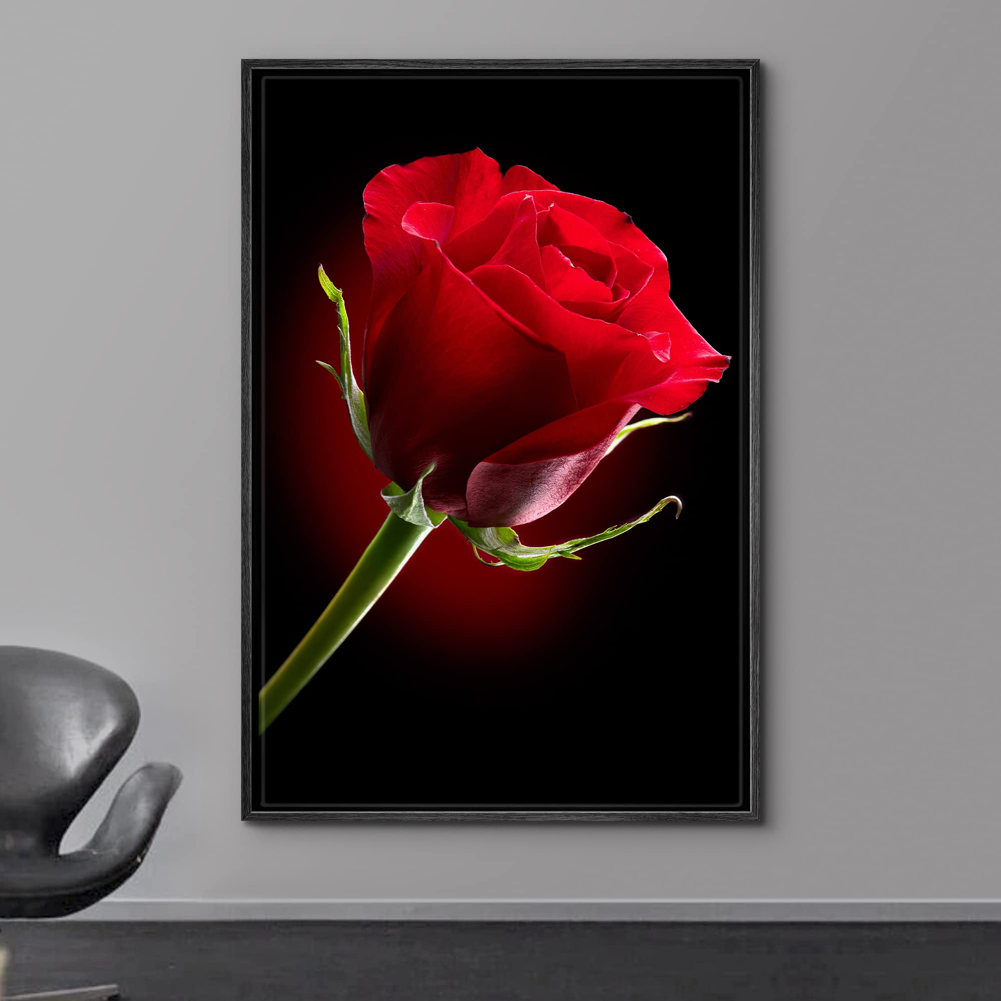 Wall26 Framed Canvas Prints Wall Art - Closeup Of Red Rose Flower Against Black Background | Modern Wall Decorstretched Gallery