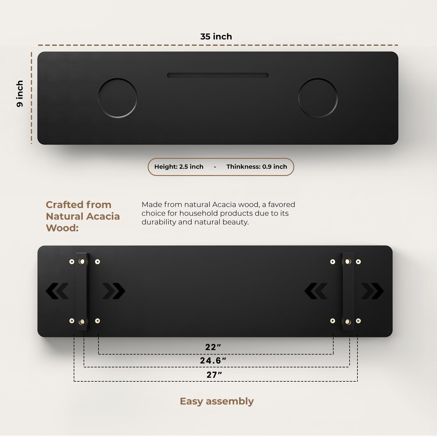 Tinamo Black Bathtub Caddy Tray Table | 35X9 Inch Large Bath Tub Tray Wooden | Anti-Tipping, Sustainable Tub Tray For Bathtub |