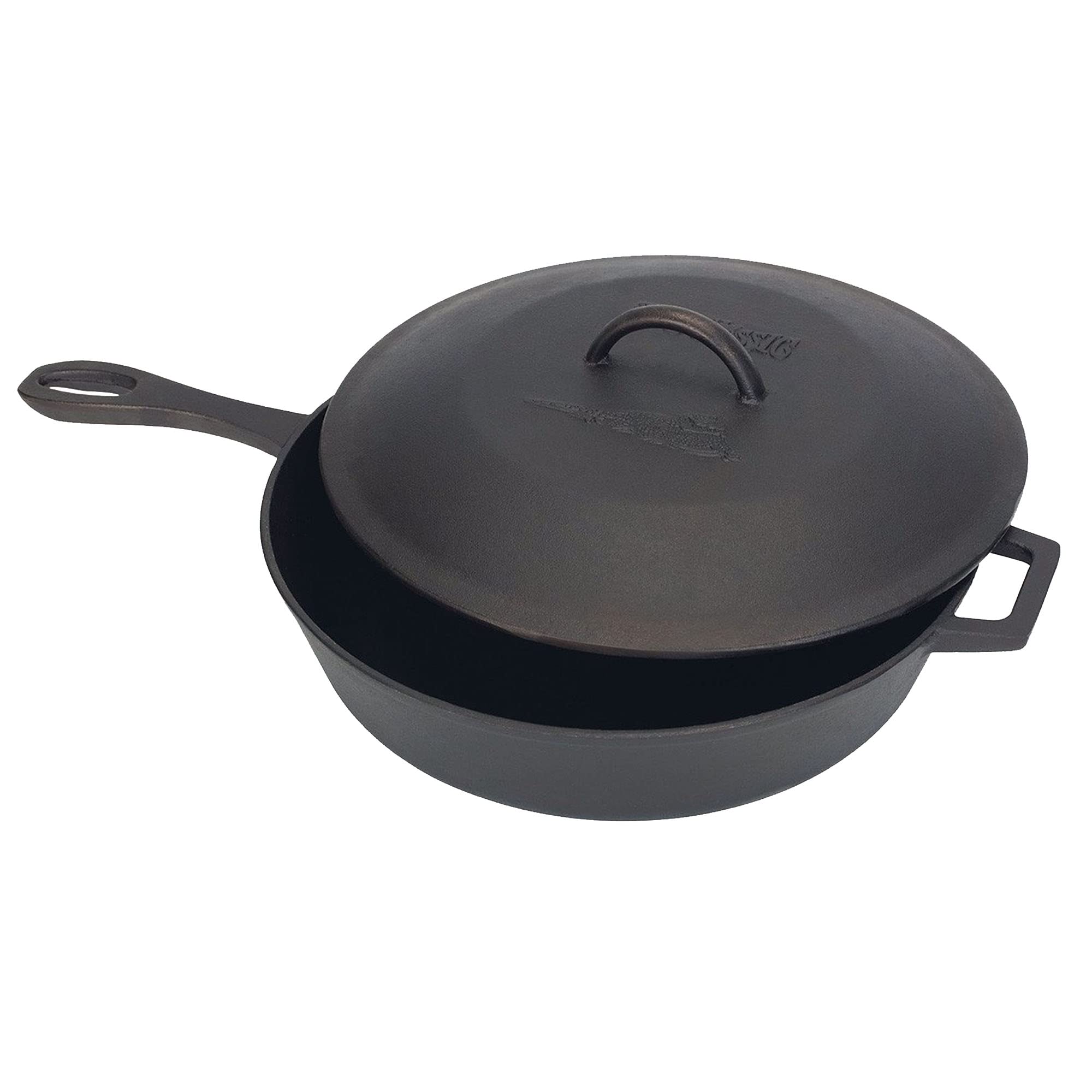 Bayou Classic 7445 5-qt Cast Iron Covered Skillet w/ Domed Self-Basting Lid Features w/ Helper Handle Perfect For Searing & Brai