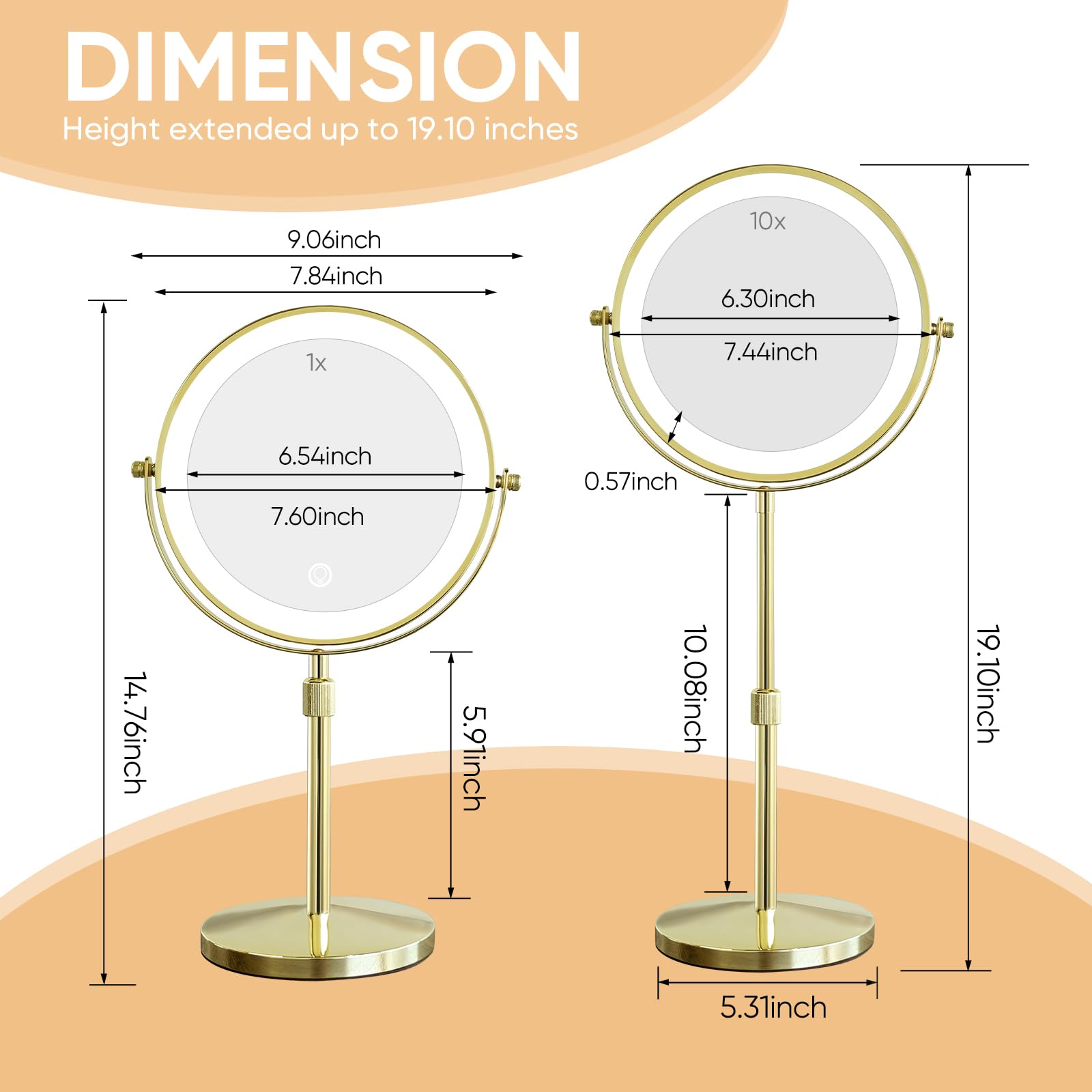 Nicesail Led Make Up Mirror With Lighting, Magnifying Mirror With 3 Color Dimmable Lights, Stand Up Lighted Makeup Mirror 360Rot