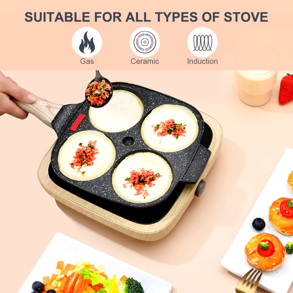 Bobikuke Egg Pan, Egg Frying Pan With Lid Nonstick 4 Cups Pancake Pan Fried Egg Pan For Breakfast - Black