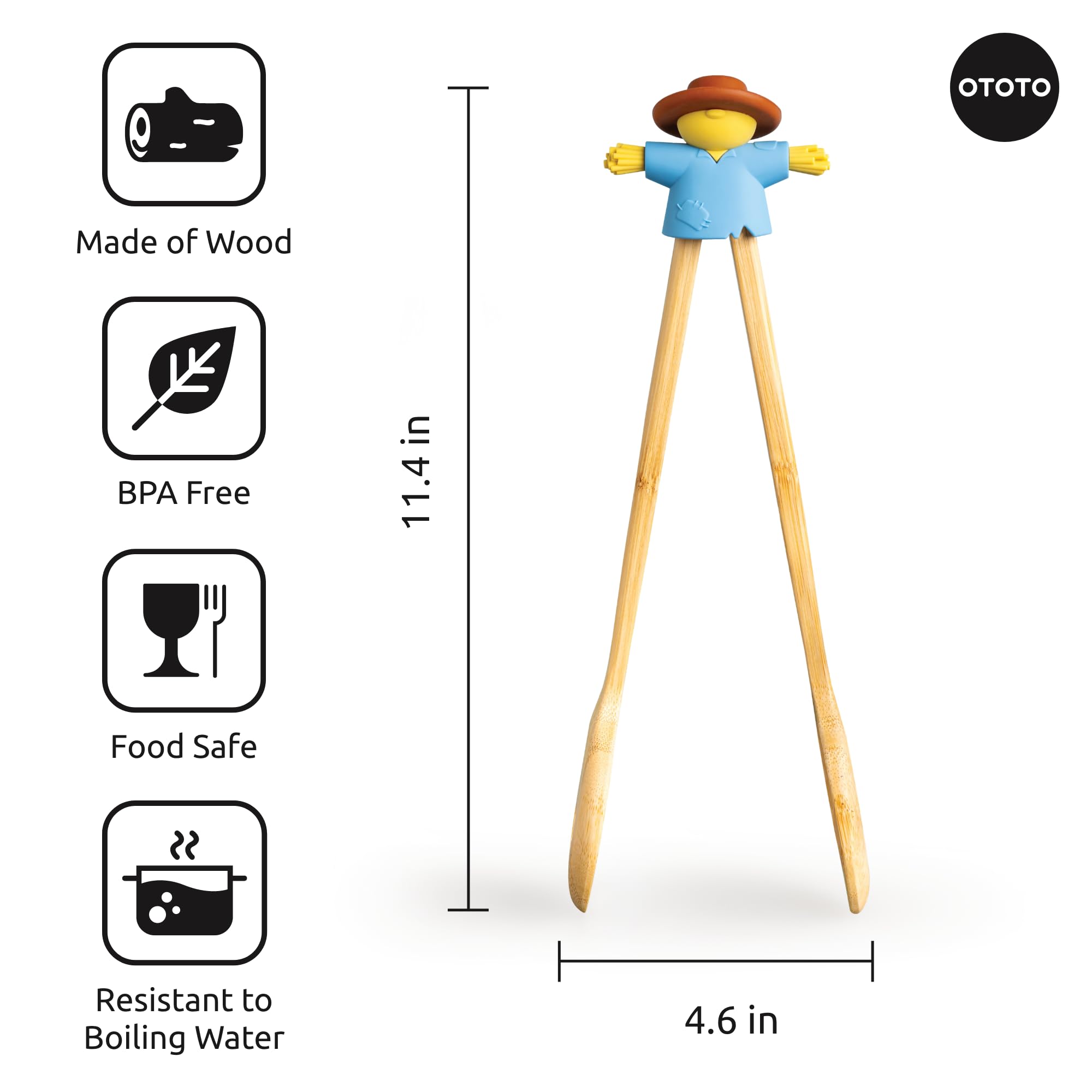 NEW - OTOTO Sal Scarecrow Salad Tongs (2-Piece) - Wooden Tongs Set, Food Safe Toaster Tongs for Serving, Cute Kitchen Tongs, Coo