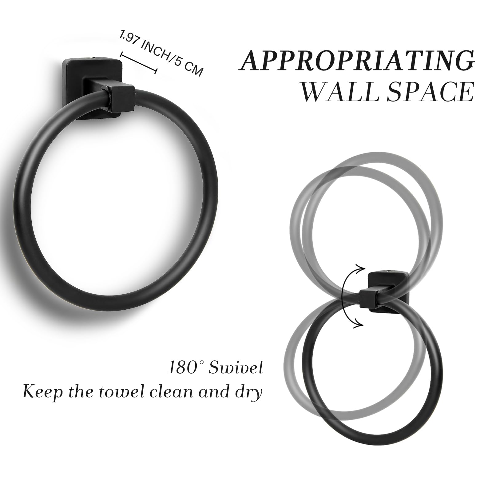 Towel Holder For Bathroom Wall Matte Black Towel Ring Hand Towel Holder Stainless Steel Heavy Duty Towel Hanger For Bath, Kitche