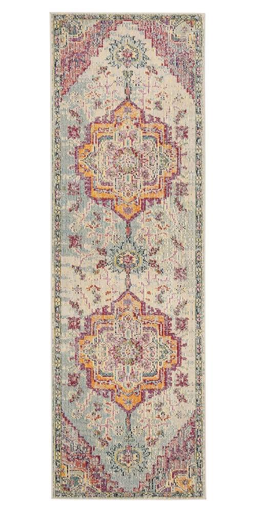 SAFAVIEH Crystal Collection Runner Rug - 22 x 15, Light Blue & Fuchsia, Medallion Distressed Design, Non-Shedding & Easy Care,