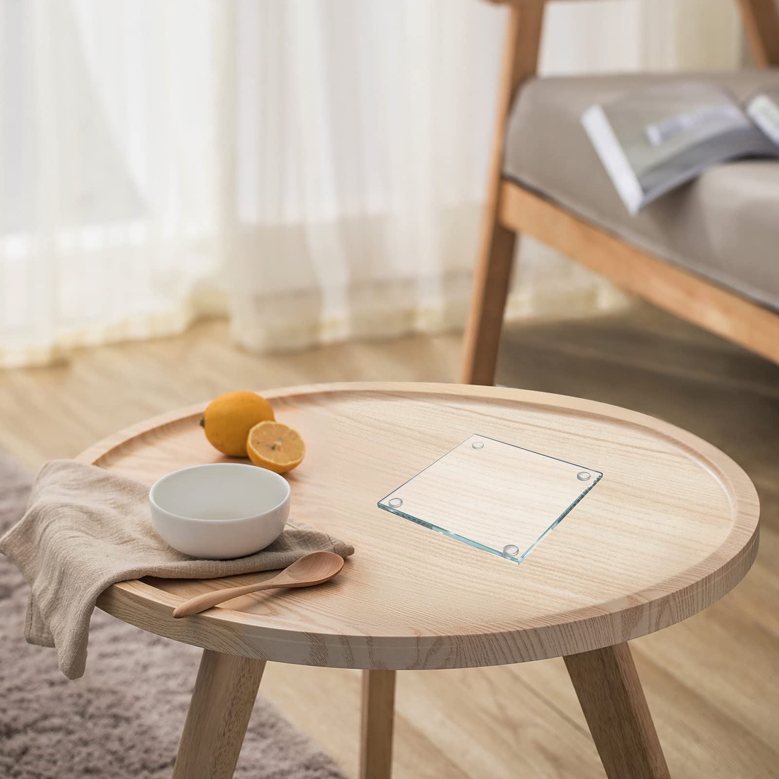 Youeon Set Of 6 Square Glass Drink Coasters, 3.5''X3.5'' Crystal Clear Coasters For Drinks, Decorative Glass Plates For Mugs, Cu