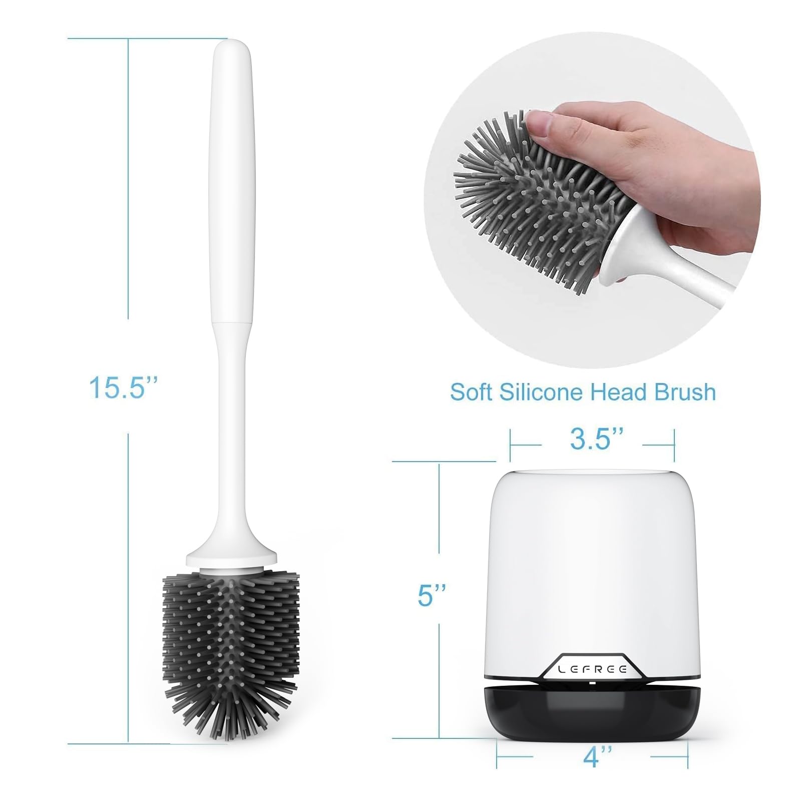 Lefree 2 Pack Silicone Toilet Brush,Rubber Toilet Bowl Brush And Holder Set With Ventilated Holder, Toilet Cleaner Brush For Bat