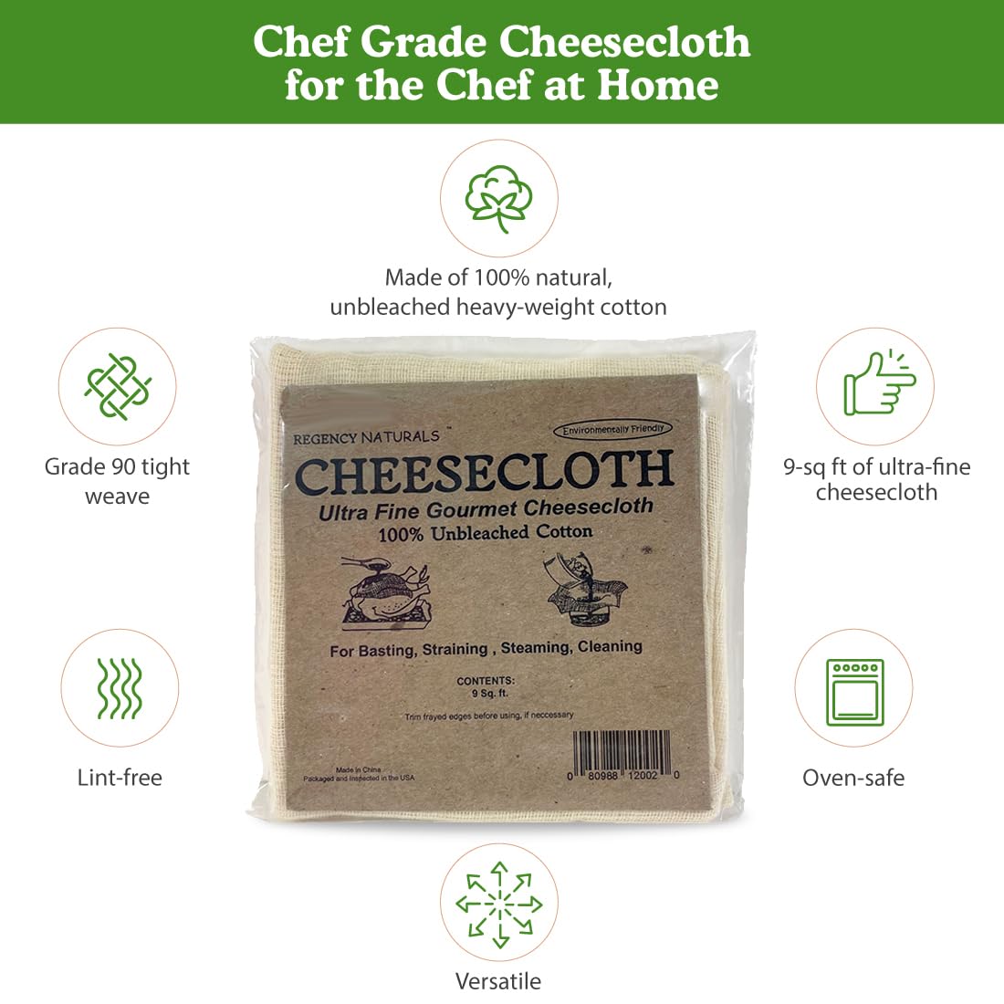 Regency Wraps 100% Cotton Ultra Fine Natural Cheesecloth, 36 Sq Ft,Food Grade For Basting Turkey, Canning, Straining, Cheesemaki