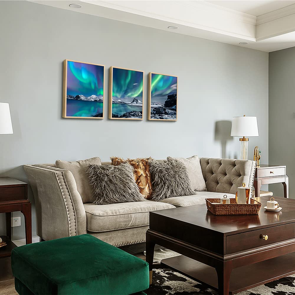 Natural Wood Framed Wall Art For Living Room Wall Decoration For Bedroom Abstract Wall Pictures Office Wall Decor Blue Aurora Sc