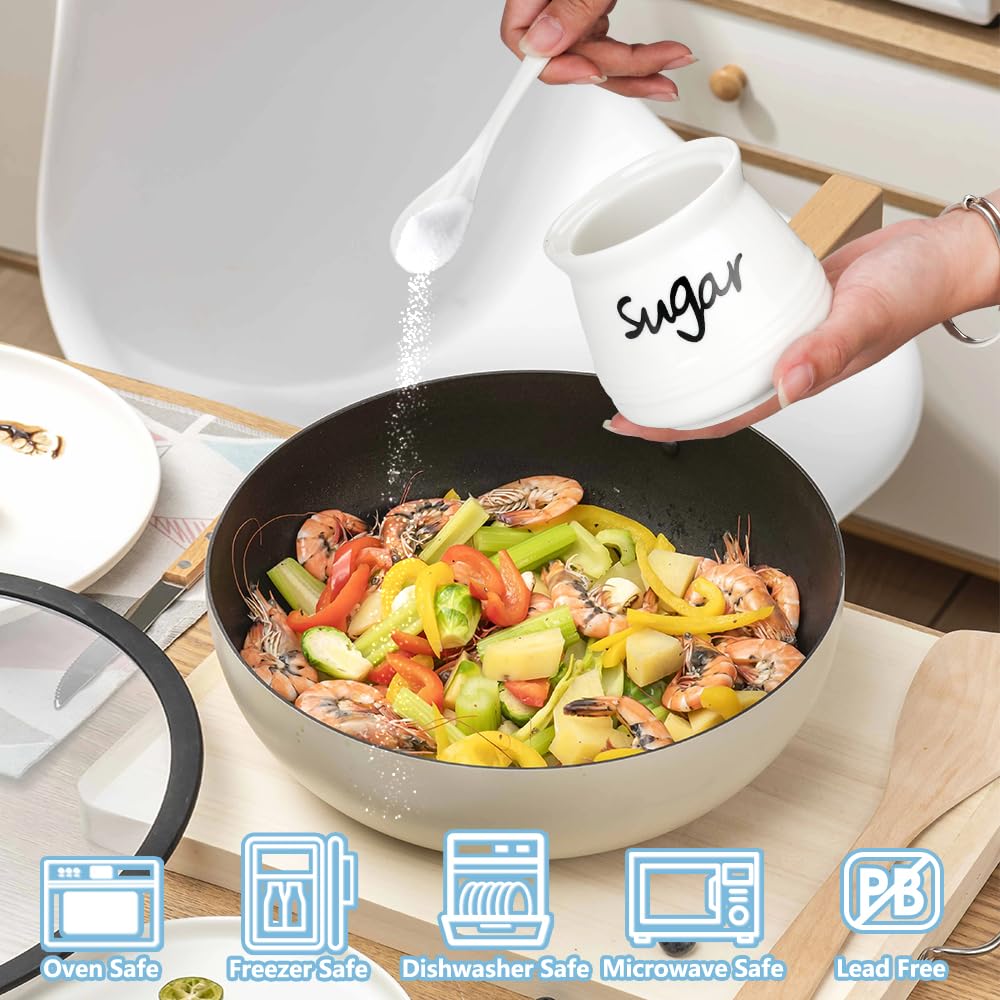 Swetwiny Ceramic Sugar Bowl With Lid And Spoon, 12 Ounces Porcelain Sugar Jar Sugar Dispenser, Sugar Container For Home And Kitc