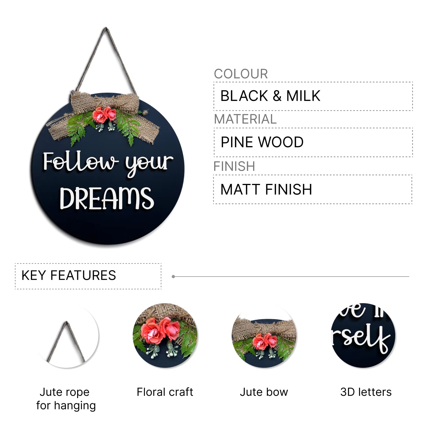 Follow Your Dreams Wall Hanging Home Decor Wall Hanging Frame Board For Kitchen, Living Room, Study Room, Office, Cafe, Restaura