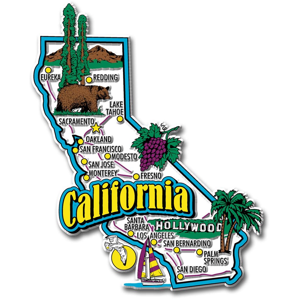 California Jumbo State Magnet By Classic Magnets, 3.9'' X 4.9'', Collectible Souvenirs Made In The Usa