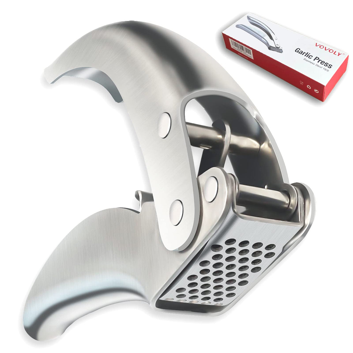 Vovoly Premium Garlic Press Stainless Steel, No Need To Peel Garlic Presser, Heavy Duty Professional Grade Double Lever-Assisted