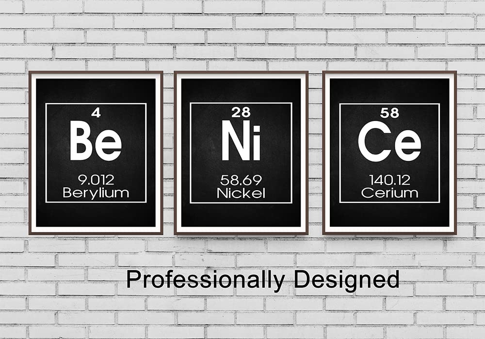 Be Nice Periodic Table Of Elements Print, Set Of Three 8X10 Unframed Funny Science Poster Chemistry Art Classroom Lab Bar Decor
