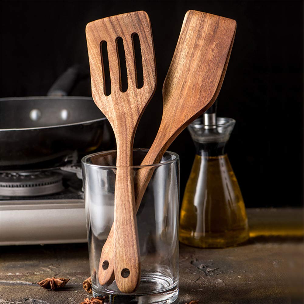 5 Pcs Best Wooden Spoons For Cooking Kitchen Utensils Set Non Stick Spoon Acacia Wood Utensil Cooking Spatula Turner Slotted Spo