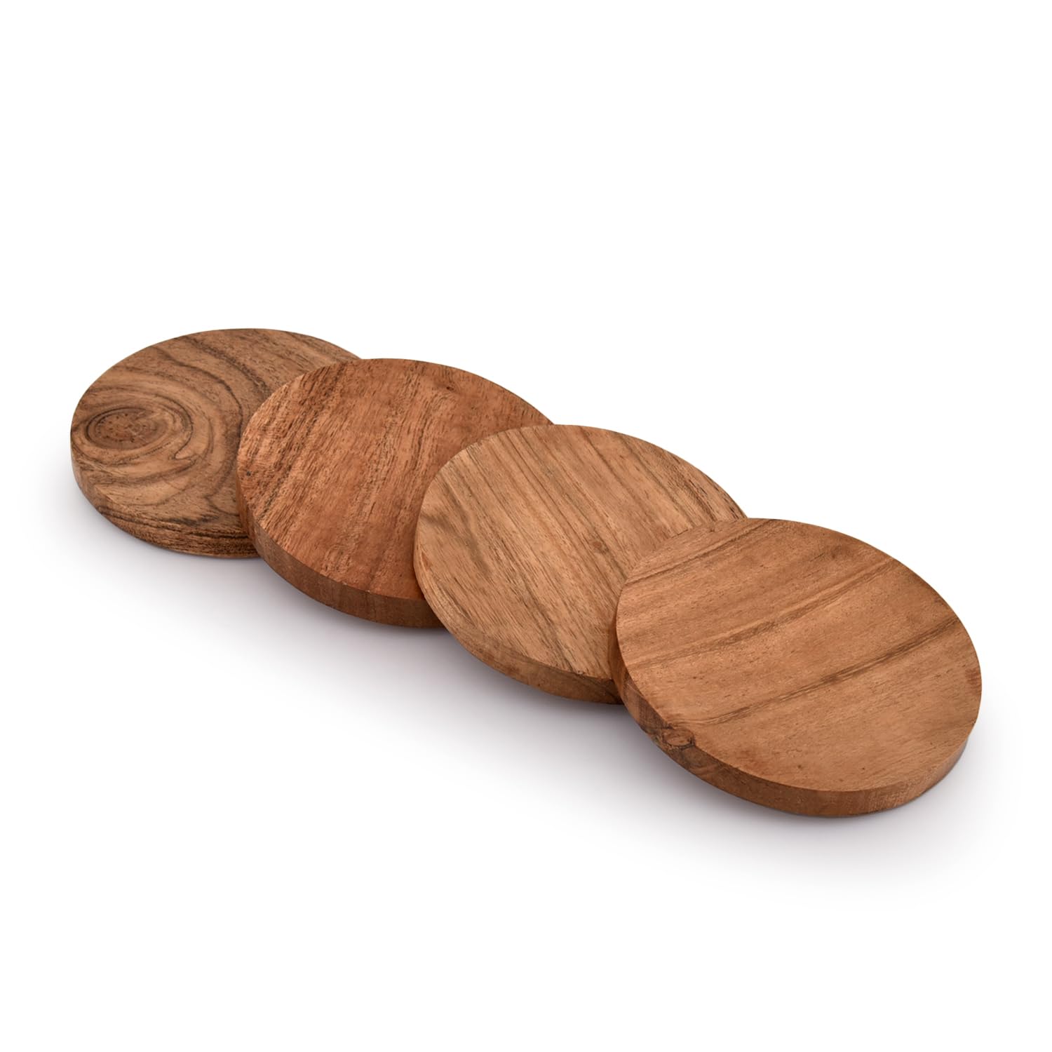 Samhita Acacia Wood Round Coasters Protection Tabletop,Countertop And Surfaces From Water Marks Or Damage | Home & Office Decor