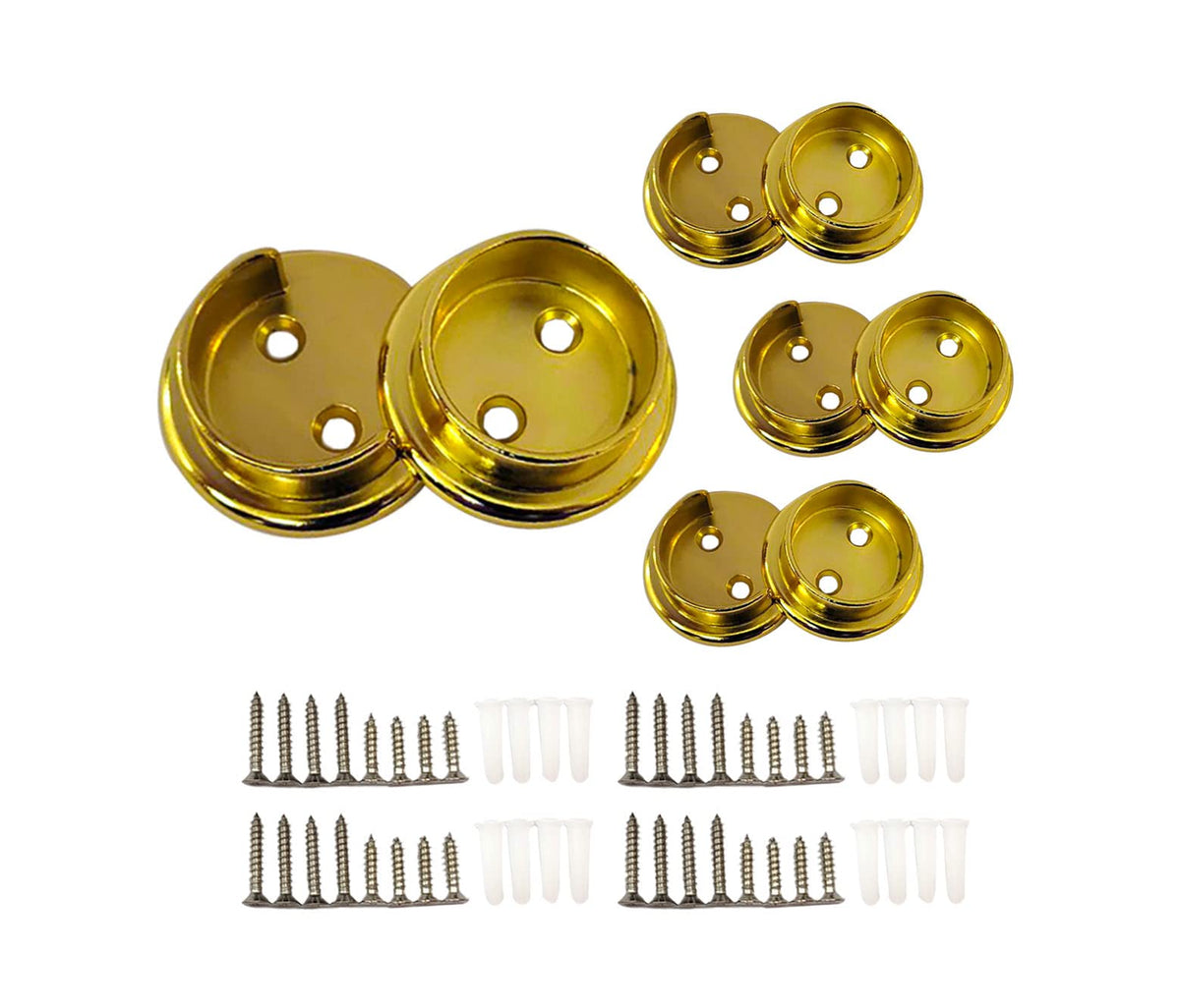 Qcaa Heavy Duty Solid Metal Closet Rod Socket Set, 1-3/8'', Polish Brass, 4 Pair, Made In Taiwan