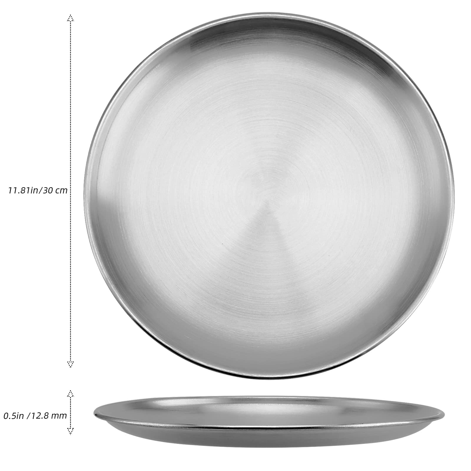 Ningwaan 6 Pack 12 Inch Stainless Steel Dinner Plates, Double Layer Round Metal Plates, Silver Brushed Metal Dinner Plates For P