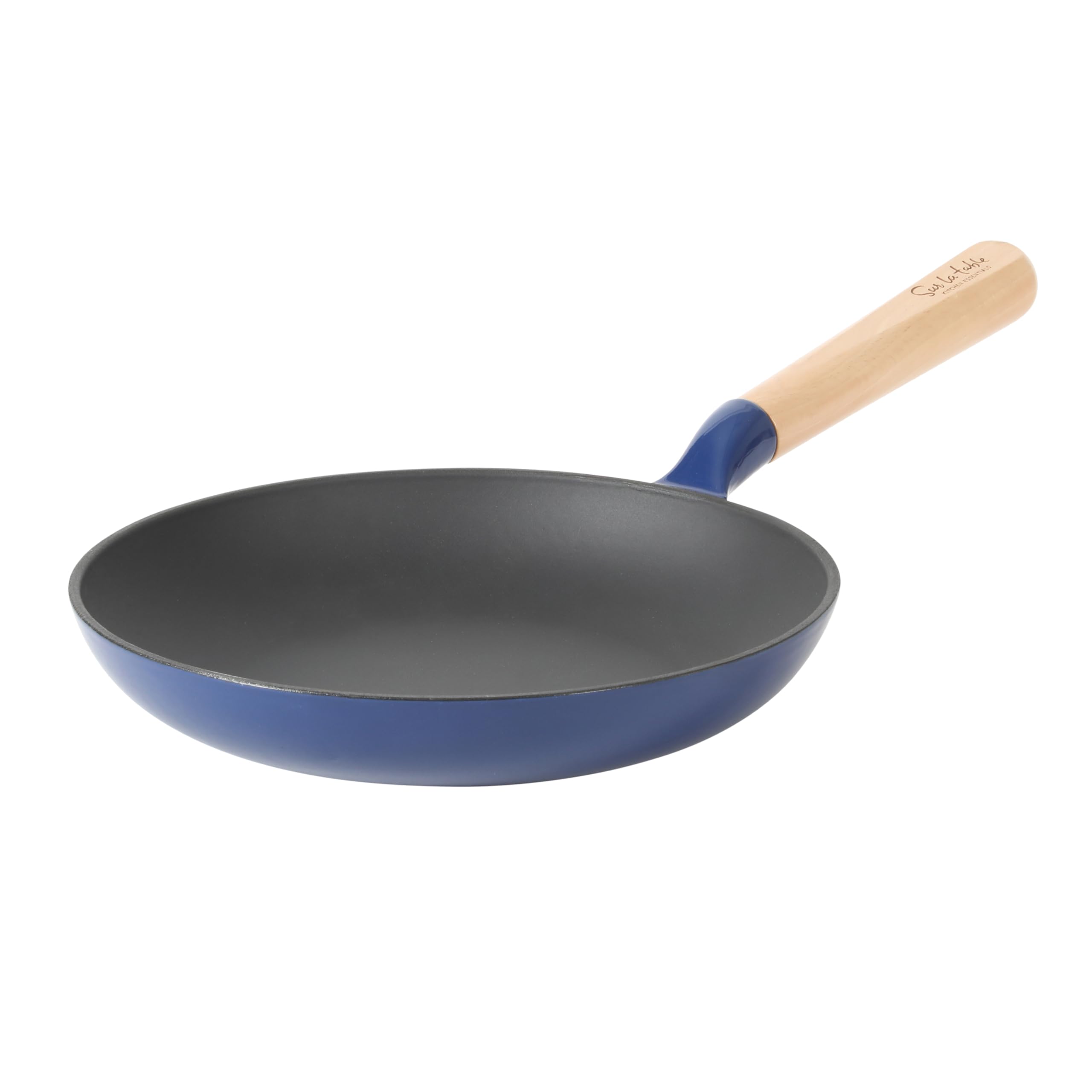 Sur La Table Kitchen Essential Main Canteen 9.5 Pre-Seasoned Cast Iron Skillet w/Wood Handle, Natural Nonstick Lightweight Fryin