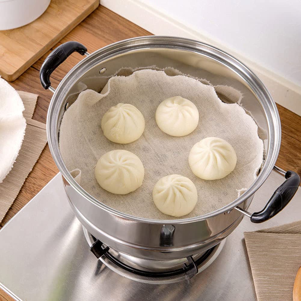 12Pcs Round Cotton Yarn Steamer Cloth Reusable Non Stick Household Steamer Liners Cloth Mesh Mat Pad Steamed Buns Dumplings Baki