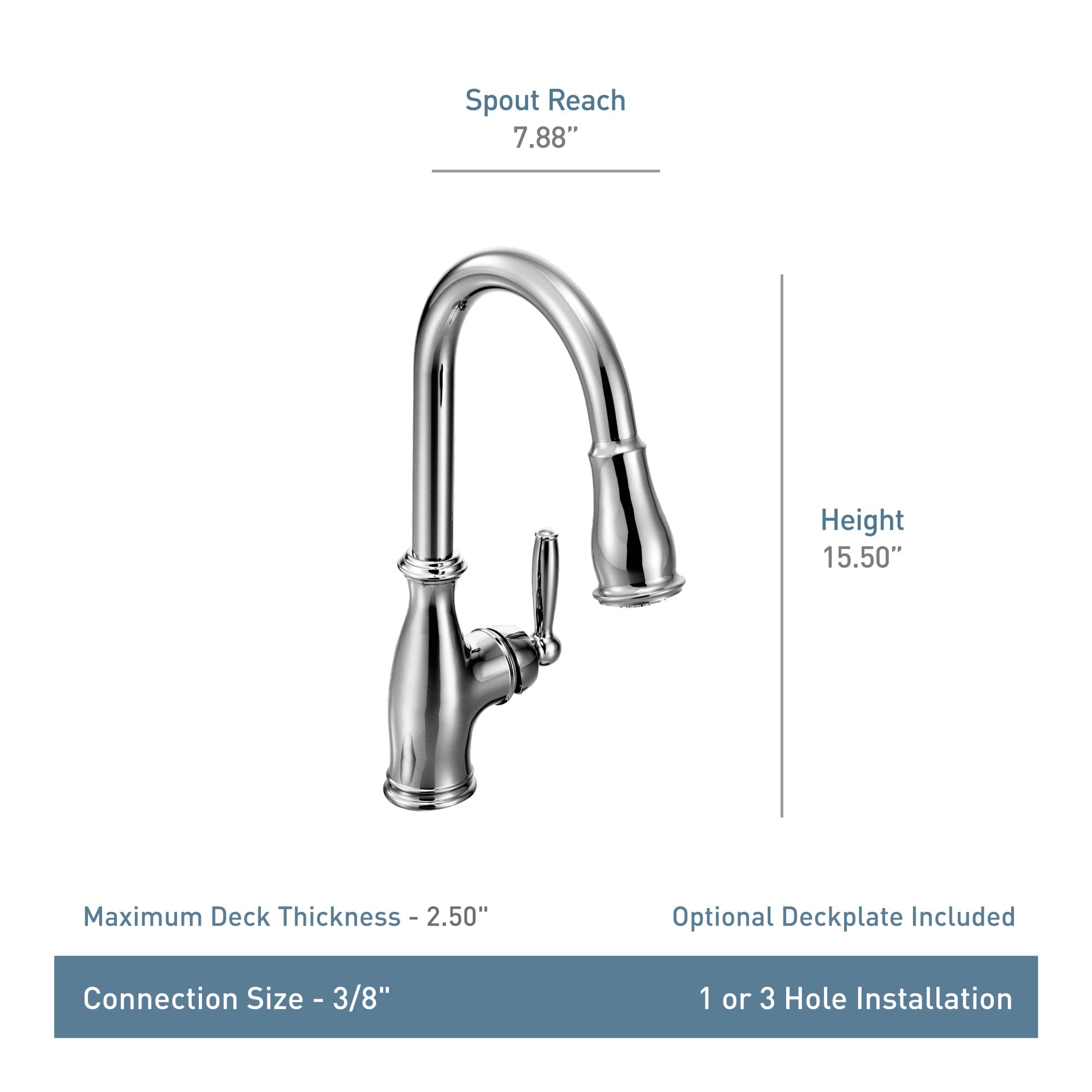 Moen Brantford Chrome Traditional One-Handle Kitchen Faucet With Pulldown Sprayer Featuring Power Boost And Reflex Docking Syste